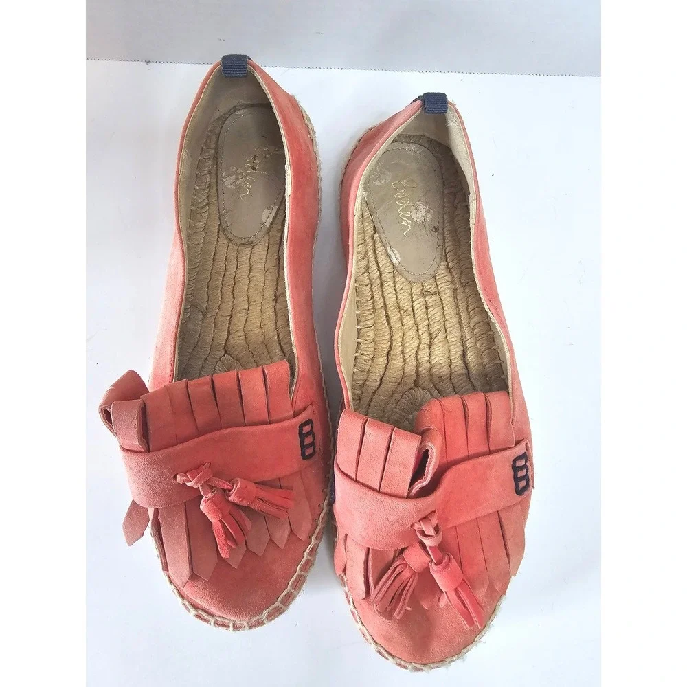 Boden Red-Orange‎ Suede Preppy Tassel Loafer Espadrille Flats SZ 39/8.5